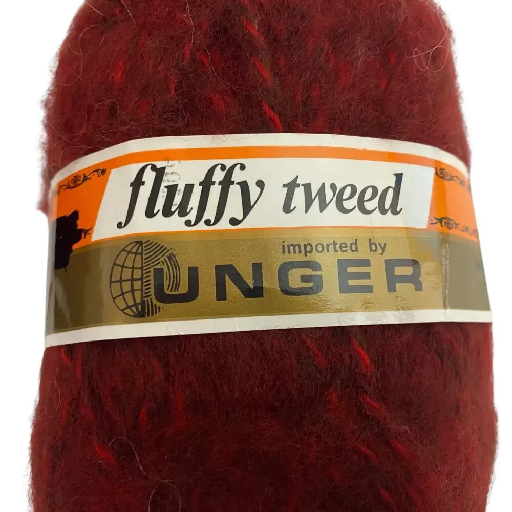 Unger Fluffy Tweed Yarn Red 714 Acrylic France Lot 5 Skeins Vintage DIY Kit